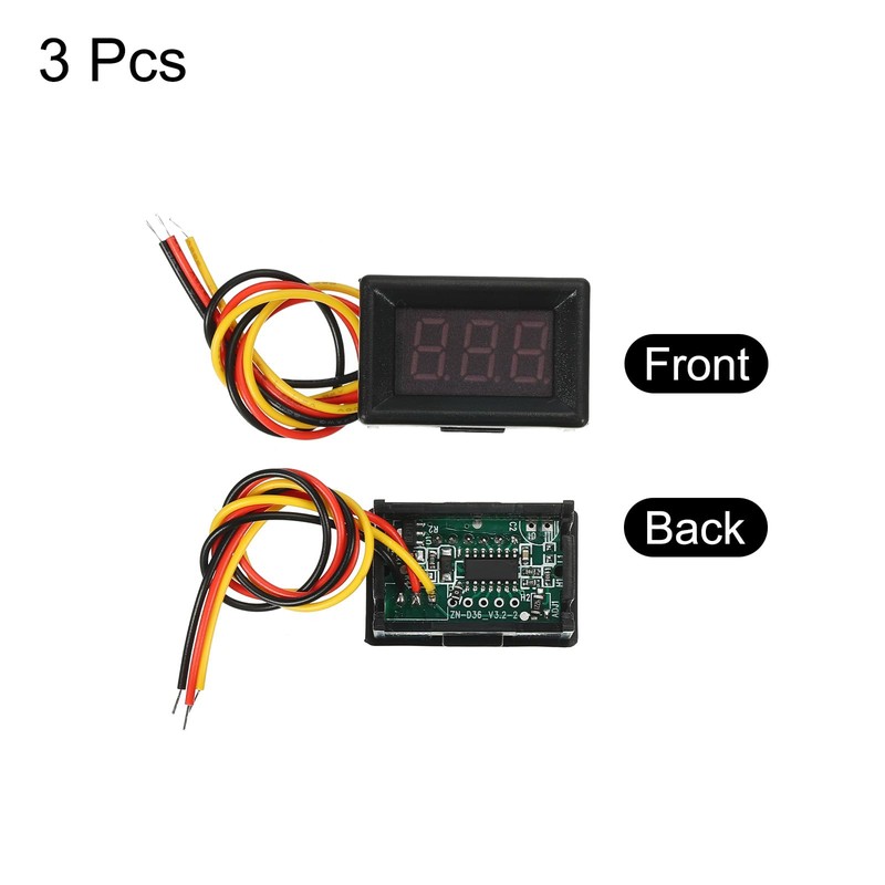 sourcing map LED Voltmeter Voltage Tester DC 0V-30.0V 3-Wire Red