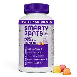 SmartyPants Fiber Supplement & Multivitamin for Men & Women: Multivitamin Fiber Gummies with Vitamin D3, C, Vitamin B12, B6, A, K & Zinc, Omega 3 Fish Oil (EPA/DHA), Biotin, 180 Count (30 Day Supply)