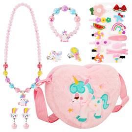 VGMANNTA Unicorn Gifts for Girls Unicorn Toy Gift Girls 5 Years Birthday Gift Handbag Girls Unicorn Children's Jewellery Set Girls Children's Jewellery Princess Toy Pink 03A, Polyester
