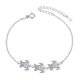 S925 Sterling Silver Turtle Animal Earrings Necklace Ring Anklet Bracelet for Women Gift Jewelry, 9 5 inch, 标准纯银, cz