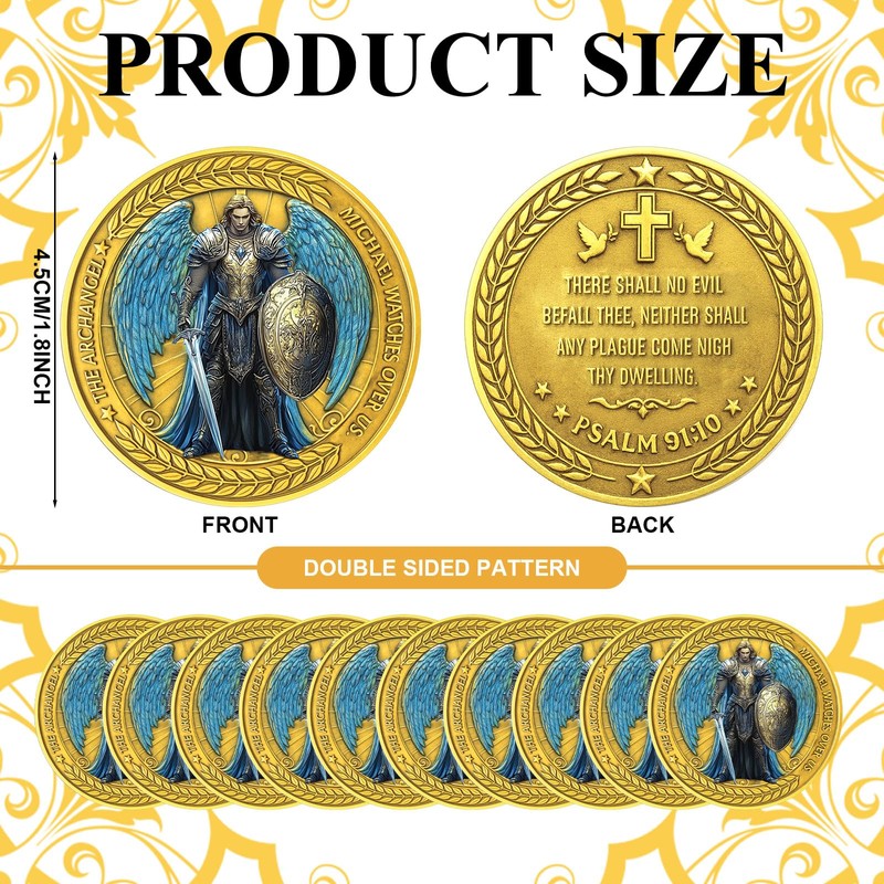 Highergo 10 Pcs Saint Michael Archangel Prayer Challenge Coin Psalm
