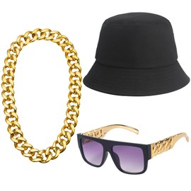 ONUPGO Hip Hop Costume Kit 80s 90s Rapper Accessories Outfit Sets for Men Women