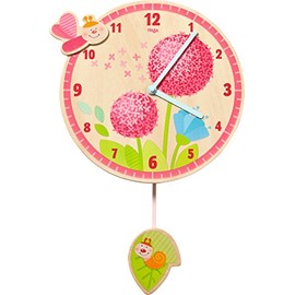 Haba 302507 – Dandelion Room Wall Clock for Girls, Children's Wall Clock with Diameter 25 cm for Plywood Wall, Learning Clock Function Thanks to Dial with Minutes, for Children's Room