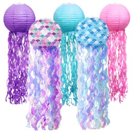 6pcs Colorful Hanging Jellyfish Paper Lanterns - Gradient Ocean-Themed Decor for Mermaid Party, Under The Sea Nursery Room, Wedding Birthday Party Decorations Pack Bulk