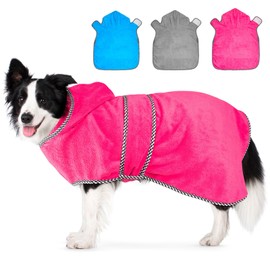 Dolitego Dog Bathrobe Towel - Fast Drying Super Absorbent Dog Bath Robe with Belly Strap, Hooded Pet Grooming Towel for Drying Dogs (Rose red, X-Large)