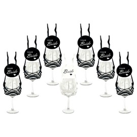 VINSTRIP® JGA Set - 6+1 Weinglashalter SCHWARZ zum Umhängen mit Schutzdeckel "Team Bride" für Junggesellinnenabschiede (Schwarz)