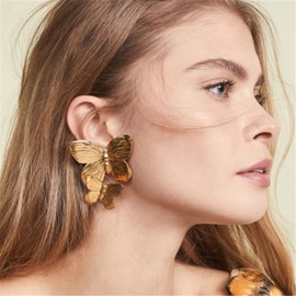 ONLYJUMP 3D Large Flower Earrings for Women Chic Petal Statement Bohemian Elegant Plated Zinc Metal Dangle Earrings (butterfly)