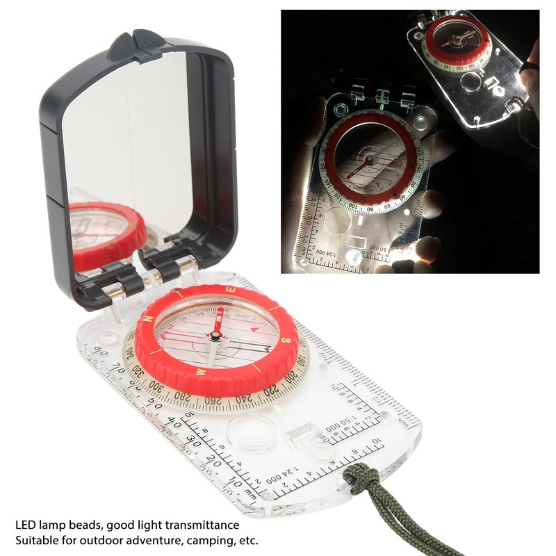 Multifunctional Plastic Compass with Scales Portable Gradiometer Magnifying Glass LED
