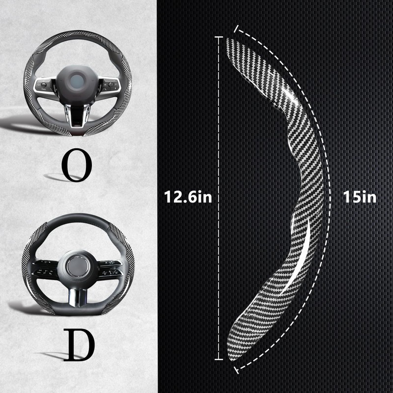 Car Steering Wheel Cover, 3 Piece Bright Carbon Fiber Steering