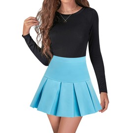 Faldas plisadas de cintura alta para mujer, falda de tenis con bolsillos cortos, lindas minifalda acampanada, #1 azul claro, S