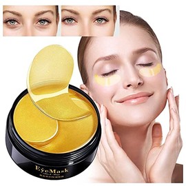 Parches Ojos 24k Oro, 60 Pcs, Colágeno, Contorno de Ojos Antiarrugas | Eliminar Ojeras, Eliminar Bolsas, Eliminar Patas de Gallo, Eliminar Hinchazón, Hidratante,Minimizar líneas finas y arrugas