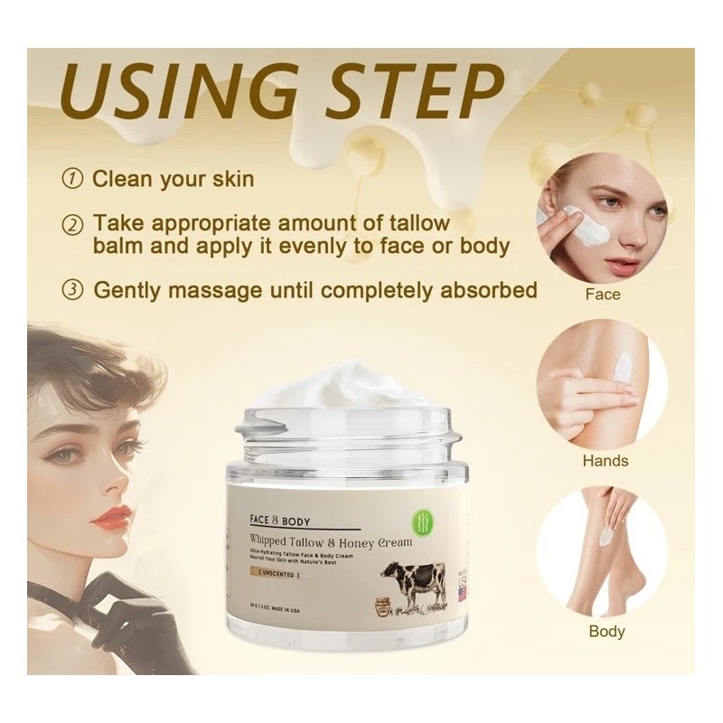 Whipped Tallow And Honey Cream, Face And Body Cream. Vanilla