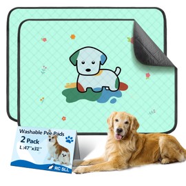 Washable Pee Pads for Dogs,2 Pack Reusable Puppy Pads,Absorbent & Leak-Proof Dog Potty Training Pads, Non Slip Training Mats Suitable for Potty, Playpen,Bed,Sofa,Crate Liner,Car Seats (Blue,L:47*31")