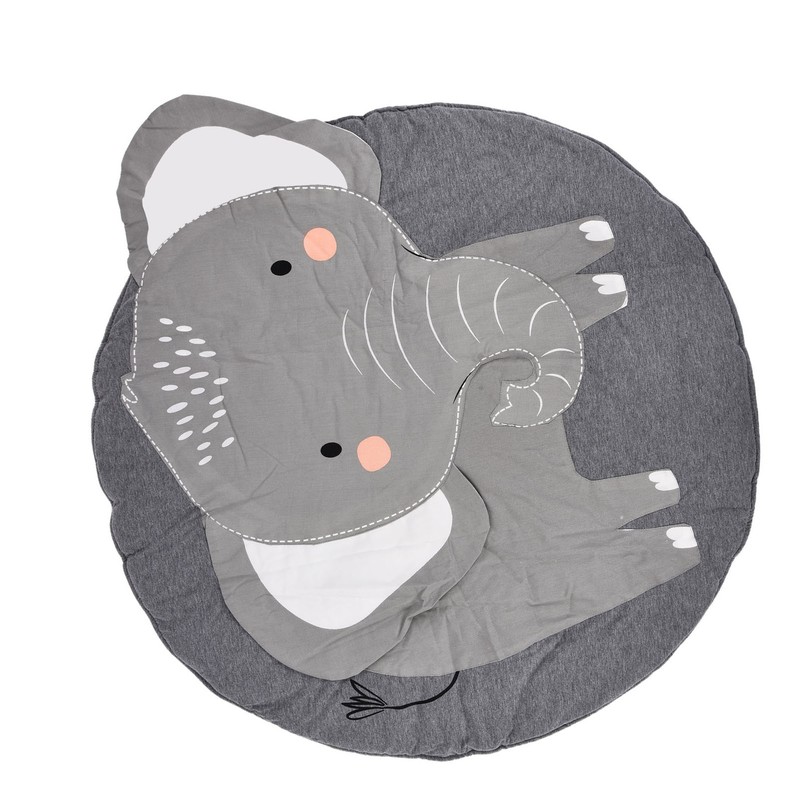 Baby Play Mat Round Cartoon Elephant Pattern Soft Cotton Decoration