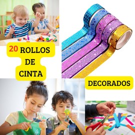 Paquete 20 Rollos Cinta Adhesiva Brillosa Colores Decorada colores surtidos Ideal para Manualidades