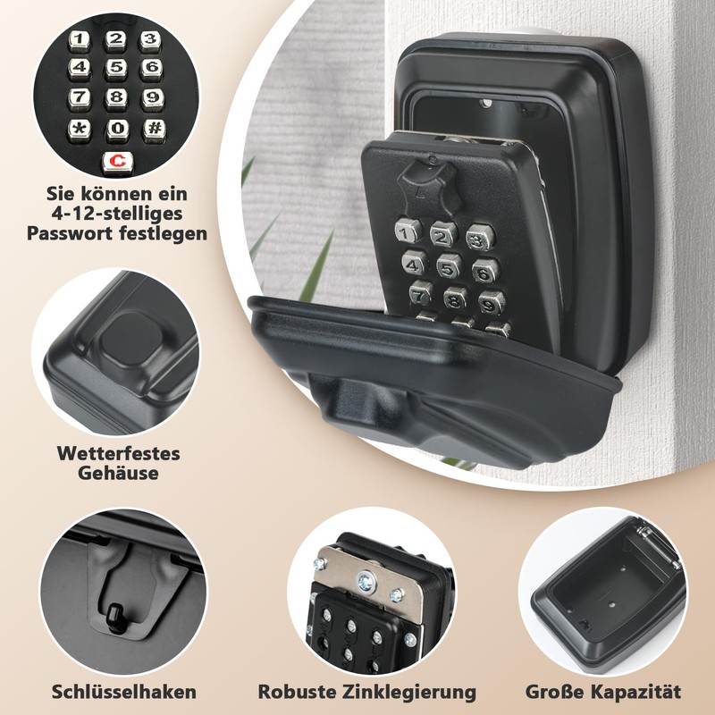 Key Safe with Number Code, Key Safe Outdoor Waterproof Key