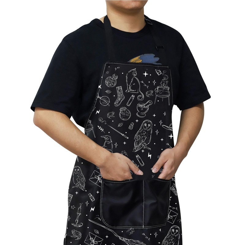 WZMPA Magic Wizard Kitchen Apron With Pockets Spooky Witch Gifts