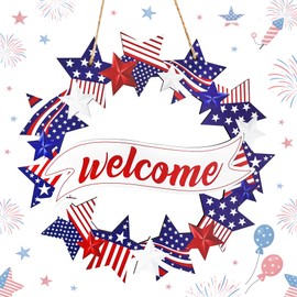 4th of July Door Sign Decor Patriotic Wooden Hanging Sign Independence Day Memorial Day Decoration American Flag Bouquet Door Hanger for Outdoor Farmhouse Porch