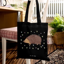 Mr. & Mrs. Panda Tote Bag Hedgehog Hearts - Gift, Good Mood, Kiss, Animals, Bag Bag, Laptop Bag, Shopping Bag, Funny Sayings, Shopping Bag, Fabric Bag, Love, Animal Motifs, black, Hand Drawn