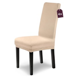 Scheffler Home Stretch Leni/Natural Chair Covers, Set of 4, Stretchy Chair Covers, High-Backed Chair Covers, Swing Chairs as Chair Throw, Washable Cover