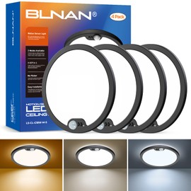 BLNAN Motion Sensor Ceiling Light Wired, 8.7 Inch 3000K 4000K 5000K Selectable LED Flush Mount Light Fixture, Motion Activated Light with Timer for Hallway Stair Walk-in Closet, Black Frame, 4 Pack
