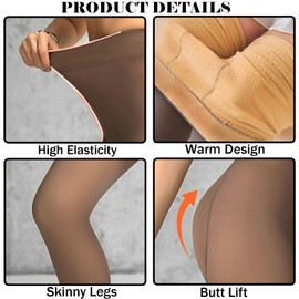 Ycaaeo Women's Lined Tights, Winter Thick Fleece Lined Tights for Women, Thermal Translucent Warm Winter Tights Leggings, Coffee 220 g (5 ~ 20 °C)