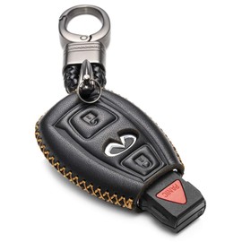 Vitodeco Genuine Leather Smart Key Fob Case Cover Protector with Leather Key Chain for 2017 - 2018 Infiniti QX30 (3-Button, Red)