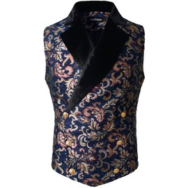 VATPAVE Mens Victorian Double Breasted Vest Gothic Steampunk Waistcoat Large SV18 Navy