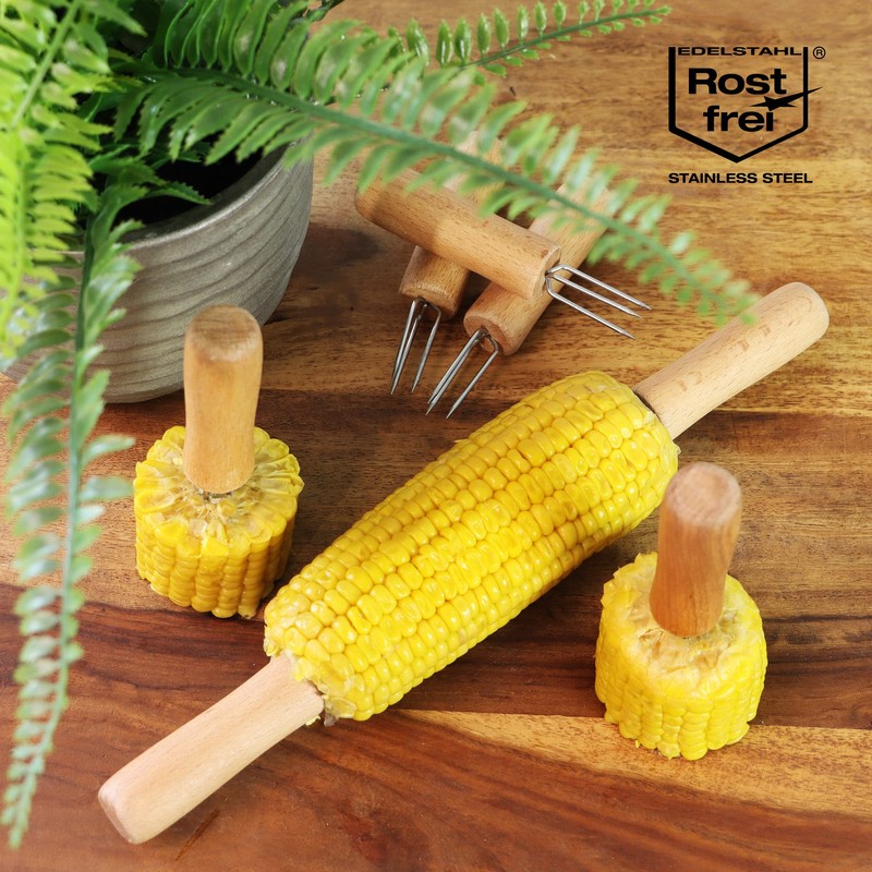 com-four® 8 x Corn Forks with 3 Stainless Steel Tines,