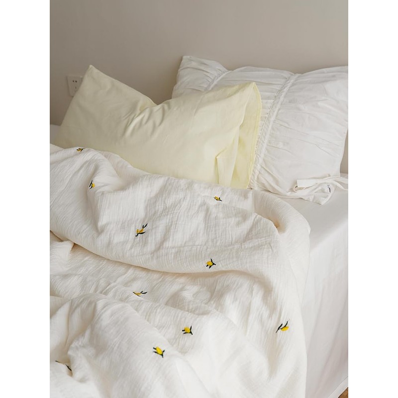 Pure Cotton Pillow Cases With Bow Sham White Pinch Pleated