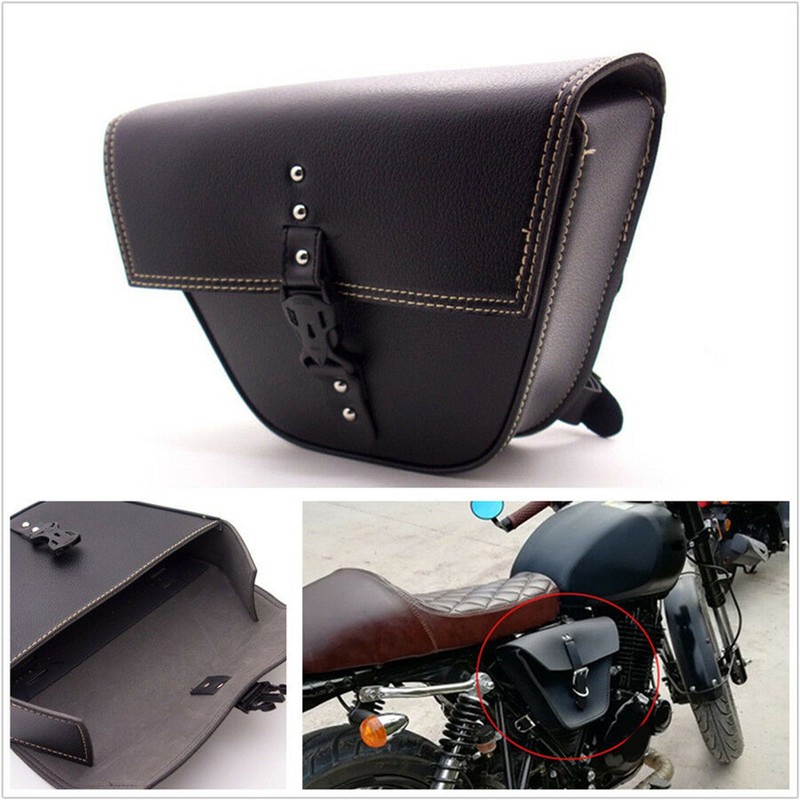 Triangle Synthetic Leather Motorcycle Side Saddle Bag For Cafe Racer