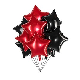 18" Red Black Big Balloons Star Foil Mylar Helium Balloons for Party Decorations, Pack of 20