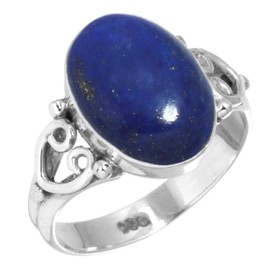 Jeweloporium 925 Silver Ring for Women Size X Blue Genuine Lapis Lazuli Gemstone Costume Silver Ring Engagement Gift Vintage Jewelry