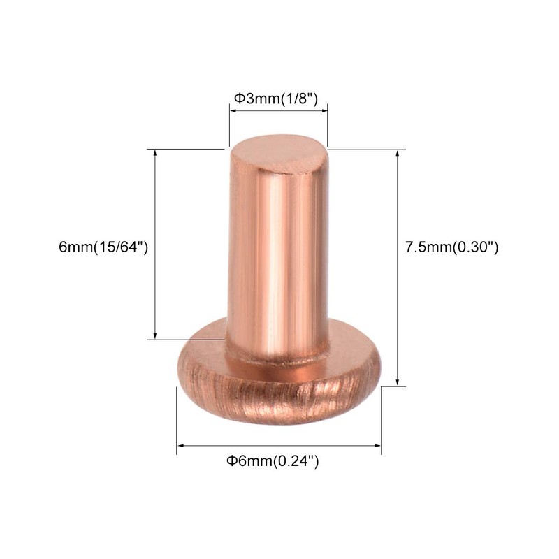 sourcing map 100pcs 1/8" x 15/64" Flat Head Copper Nails