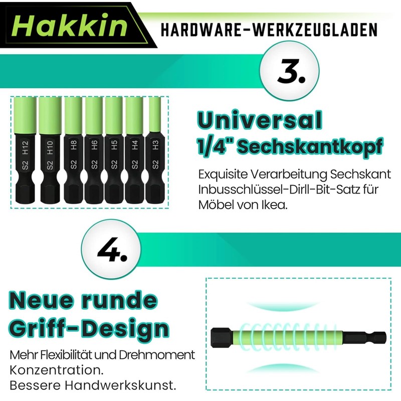 Hakkin 100 mm Hex Bits Set Long 11 Pieces Hex