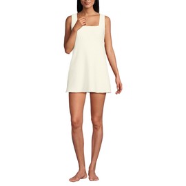 Lands' End Women's Texture Square Neck Swim Dress Small Egret White