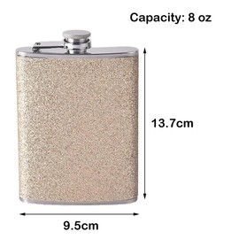 Hezhou Women's Hip Flask Small Hip Flask with Glitter Colour Mini Hip Flask with A Funnel Portable Stainless Steel Hip Flask for Hiking, Climbing, Camping 235 ml (8 oz) (Gold)