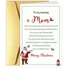 Obbyidk Poem Christmas Card for Mom, Mother Xmas Card from Son Daughter, Merry Christmas to My Amazing Mom Card, I Love You with All My Heart