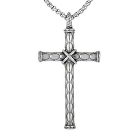 YL Men's Stainless Steel Cross Necklace Pendant Christian White Gold Jewelry