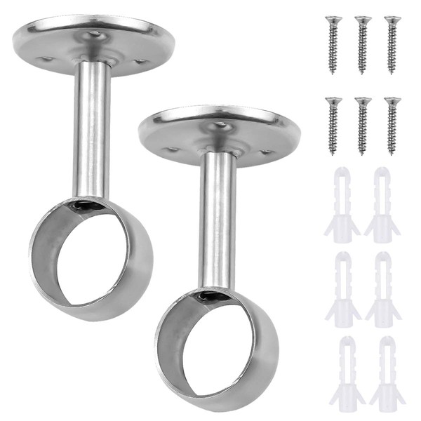 HQdeal 2 Pack Stainless Steel Closet Pole Sockets Heavy Duty