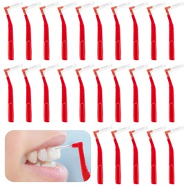 Prasacco 25 Pcs Interdental Brush, Dental Brushes for Between Teeth and Gums Small L Shaped Interdental Brushes Universal Teeth Braces Angle Alternative Brushes Tooth Cleaning Tool(Red 1.2mm)