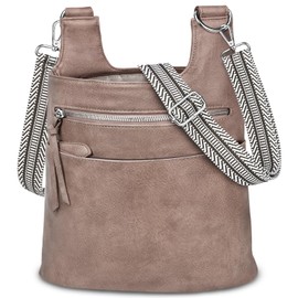 TEUEN Umhängetasche Damen Mittelgroß, Stylische PU Leder Crossbody Bag Groß Handtasche für Frauen Schultertasche Breiter Gurt mit Quasten-Reißverschluss und Mehreren Fächern ＆ 4 Kartenschlitz