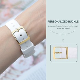 ANNEFIT Silicone Watch Bands, Quick Release Rubber Sport Strap 18mm with Classic Gold Clasp (White)