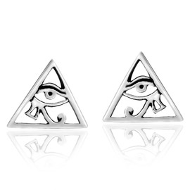 Mystical Eye of Horus in a Pyramid of .925 Sterling Silver Stud Earrings