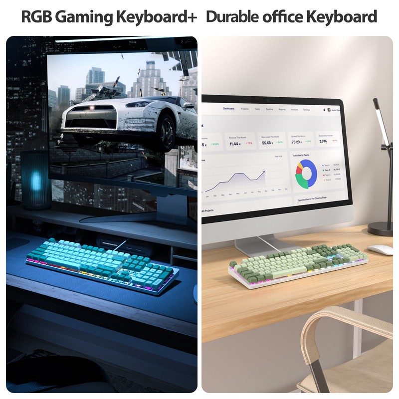 Fogruaden Mechanical Keyboard, Green Matcha, Wired USB 104 Key RGB