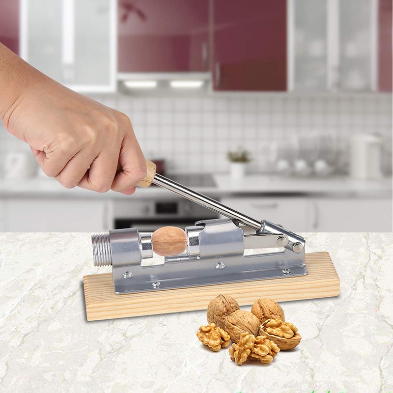 Nikou Mechanical Walnut Cracker Nut Opener, Nutcracker with Wood Base