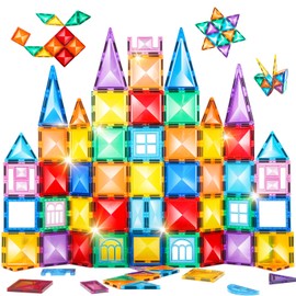 TOKBLOK Magnetic Tiles, 64Pcs Diamond Magnetic Building Blocks, 3D Creative Magnet Tiles for Kids STEM Educational Learning Construction Magnet Toys for Toddler Birthday Gifts