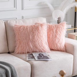 Home Brilliant Pink Cushion Cover 50cm x 50cm, Faux Fur Decorative Cushion Protectors Luxury Fuzzy Cushion Covers for Sofa Bed, Set of 2, 20 inches, (50cm, Pink)