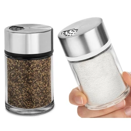 Salt and Pepper Shakers Set with Adjustable Pour Holes - Stainless Steel Spice Dispenser - Perfect for Pink Himalayan, Table Salt, Black and White Pepper (2.4 oz) - set of 2
