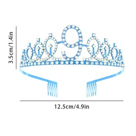 Blue 9th Birthday Crown and Sash Girl 9th Birthday Decoration Rhinestone Birthday Tiara Princess Crown Queen Tiara Birthday Sash Girls 9th Birthday Decoration Party Clothing Accessories, Non-Precious